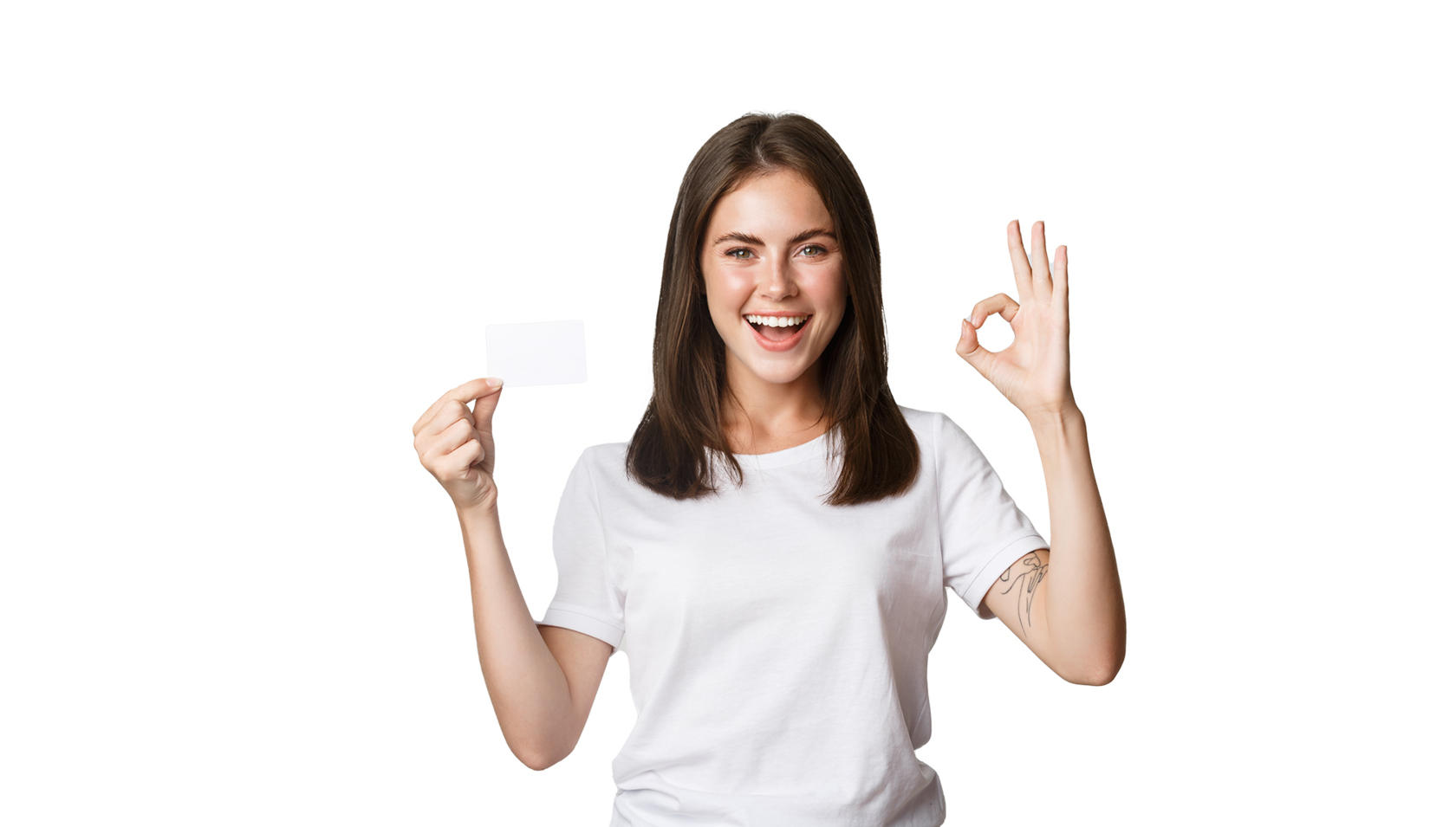 девушка с карточкой